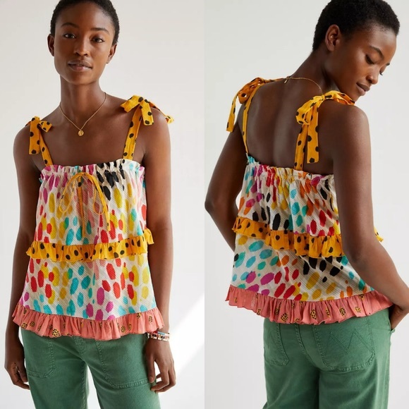 Anthropologie NWT Conditions Apply Ruffled Tie Strap Cami Sz XL - Picture 1 of 13